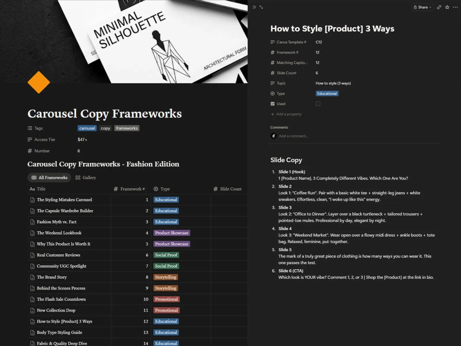 Carousel Copy Frameworks